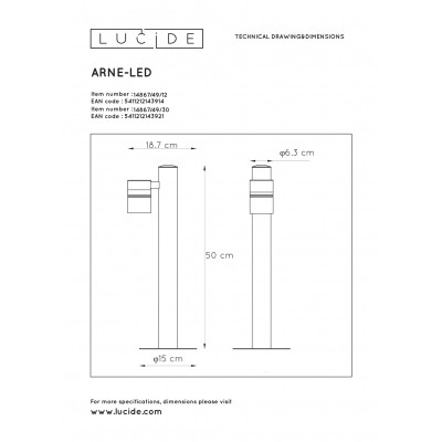 kinkiecik.pl Lampa stojąca ARNE LED Ø 6,3 cm LED GU10 1x5W 2700K IP44 Black 14867/49/30 Lucide
